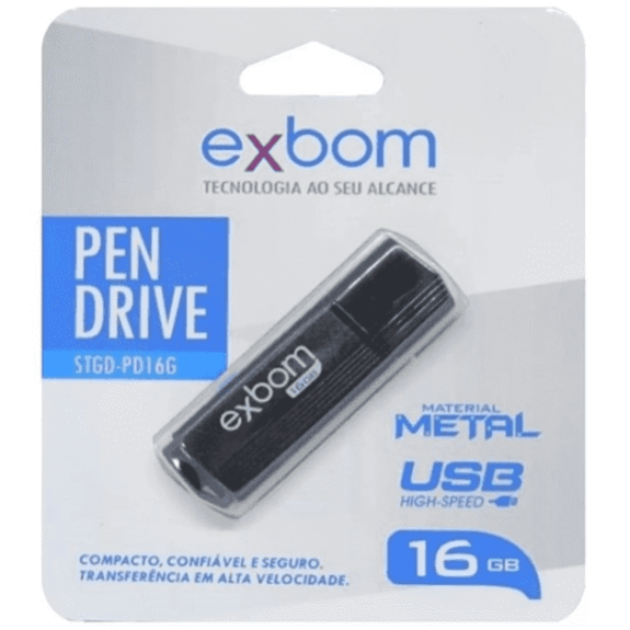 Pen Drive 16GB, Preto, Blister com 1 Unidade